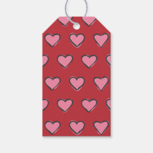 Étiquettes-cadeau Coeurs dessinés rose et rouge