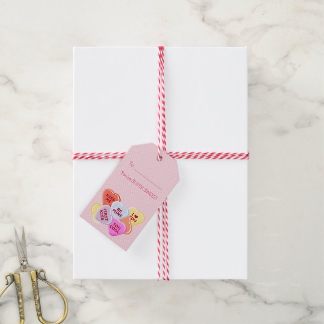 Étiquettes-cadeau Coeurs doux Valentines Bonbons (Avec de la ficelle)