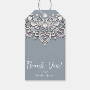 Étiquettes-cadeau Cœurs en dentelle blanche Charme romantique Récept