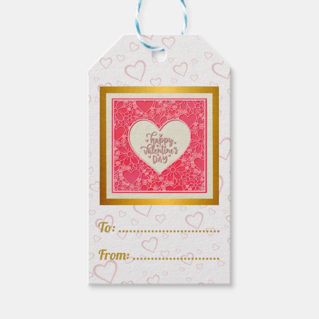 Étiquettes-cadeau Coeurs floraux rouges et roses élégants Saint-Vale (Devant)