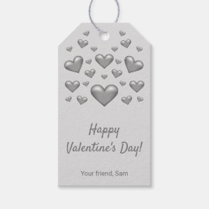 Étiquettes-cadeau Coeurs gris Heureuse Sainte-Valentin et texte pers