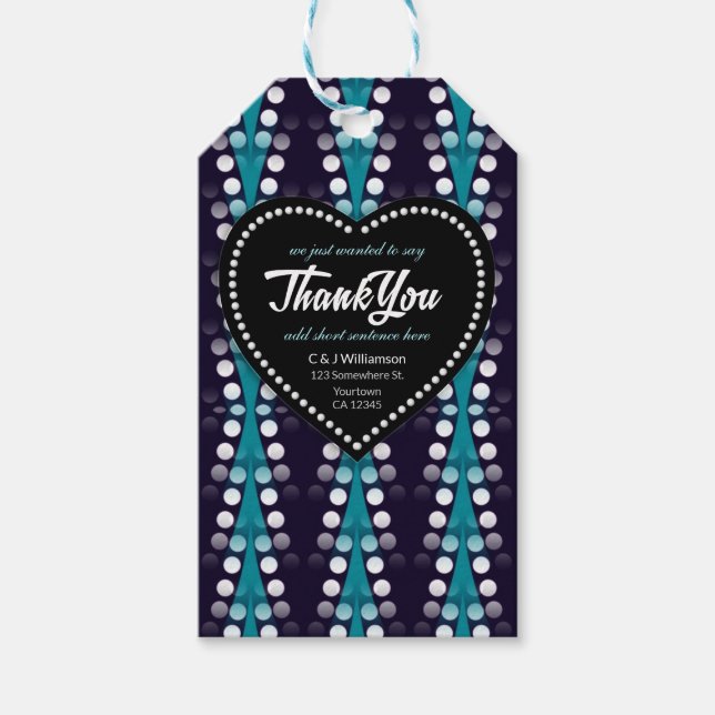 Étiquettes-cadeau Cœurs Merci Points de Teal Moderne (Devant)