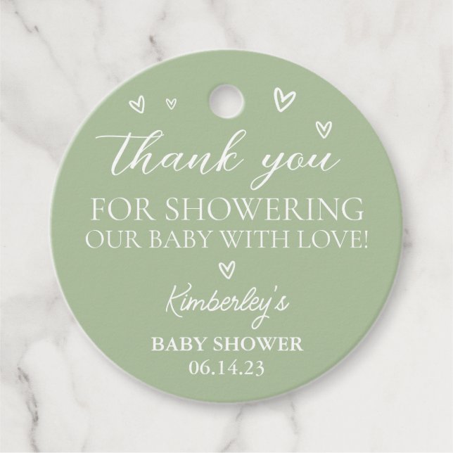 Étiquettes Cadeau Coeurs modernes Bonjour Baby shower Merci (Devant)