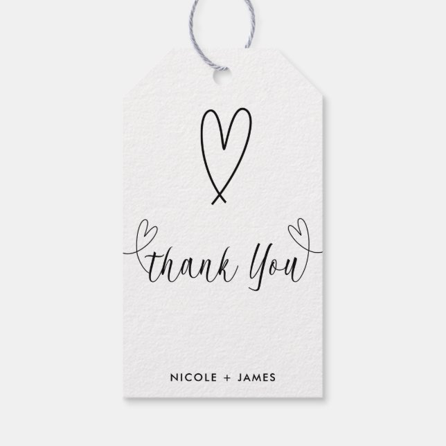 Étiquettes-cadeau Coeurs modernes Noir & Blanc Merci minimal (Dos)
