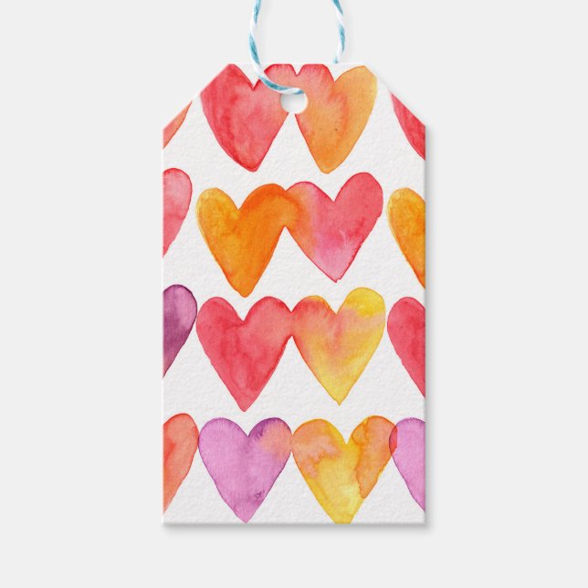 Étiquettes-cadeau Cœurs multicolores à l'aquarelle (Devant)