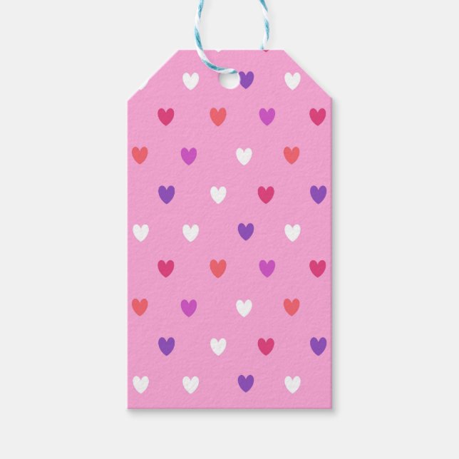 Étiquettes-cadeau Coeurs polka rose (Devant)