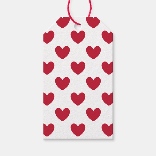 Étiquettes-cadeau Coeurs polka rouge sur blanc (Devant)