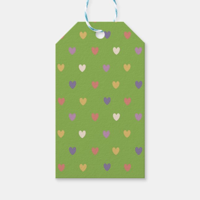 Étiquettes-cadeau Coeurs Polka sur vert vert (Devant)