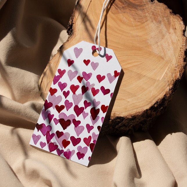 Étiquettes-cadeau Coeurs rose aquarelle (Créateur téléchargé)