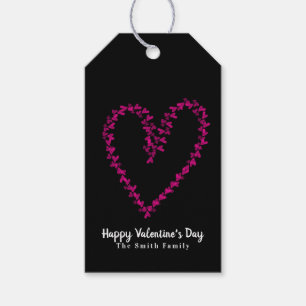 Étiquettes-cadeau Cœurs roses chauds flottants Saint-Valentin Noir