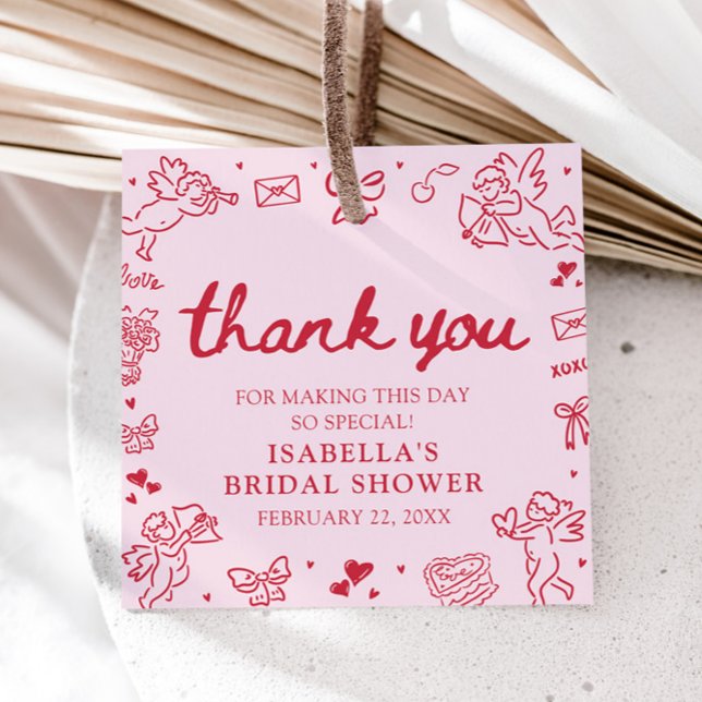 Étiquettes Cadeau Cœurs Roses Rouges Dessinés à la Main pour la Sain (Hand Drawn Pink Red Hearts Valentine Bridal Shower Favor Tags)