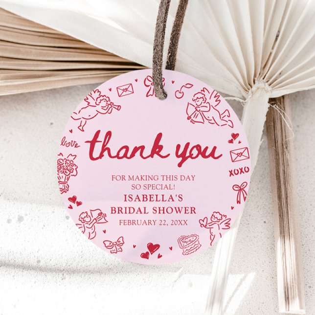 Étiquettes Cadeau Cœurs roses rouges dessinés à la main pour la Sain (Hand Drawn Pink Red Hearts Valentine Bridal Shower Favor Tags)