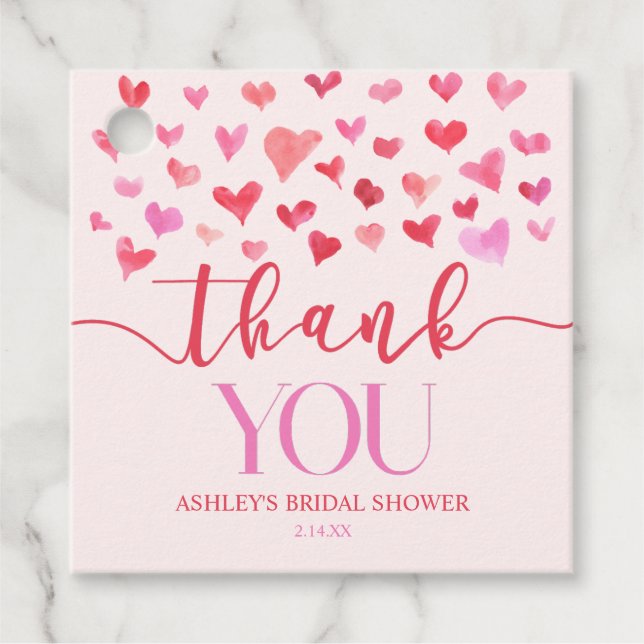 Étiquettes Cadeau Cœurs roses rouges Saint-Valentin douche de mariag (Devant)