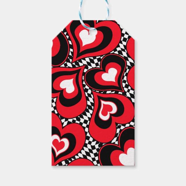 Étiquettes-cadeau Coeurs, rouge, noir, blanc (Devant)