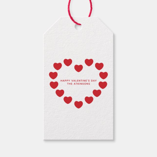 Étiquettes-cadeau Coeurs rouges mignons coutume moderne Saint Valent (Devant)