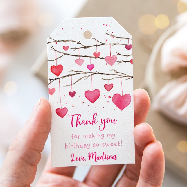 Étiquettes-cadeau Coeurs rouges roses Chérie Anniversaire (Créateur téléchargé)