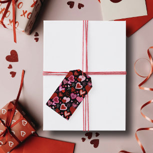 Étiquettes-cadeau Cœurs rouges roses noirs Motif d'amour