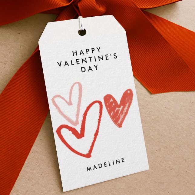 Étiquettes-cadeau Coeurs tirés à la main (Hand-drawn hearts Valentine's Day gift tag.)