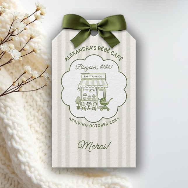 Étiquettes-cadeau Coffee Brewing Bebe Brunch Neutral Baby Shower (baby shower brunch coffee theme brewing gift tag olive green bistro hand drawn paris bistro)
