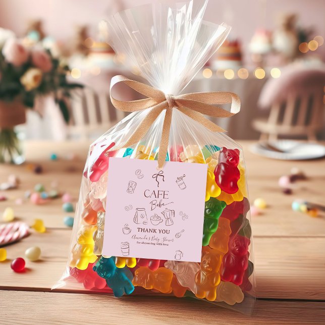 Étiquettes Cadeau Coffee Pink Bow Cafe Bebe Girl Baby Shower Decor (Créateur téléchargé)