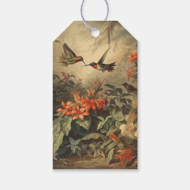 Étiquettes-cadeau Colibri botanique vintage personnalisable (Devant)
