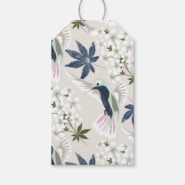 Étiquettes-cadeau Colibris et fleurs blanches. (Devant)