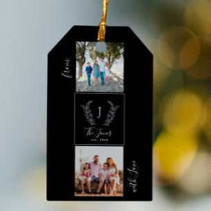 Étiquettes-cadeau Collage de photos de famille monogramme nom person