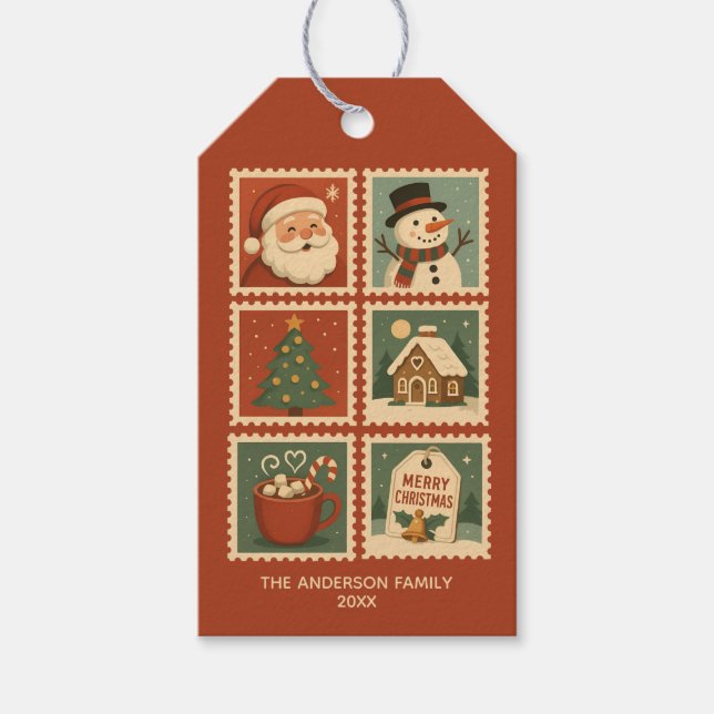 Étiquettes-cadeau Collage de timbre de Noël rétro (Devant)