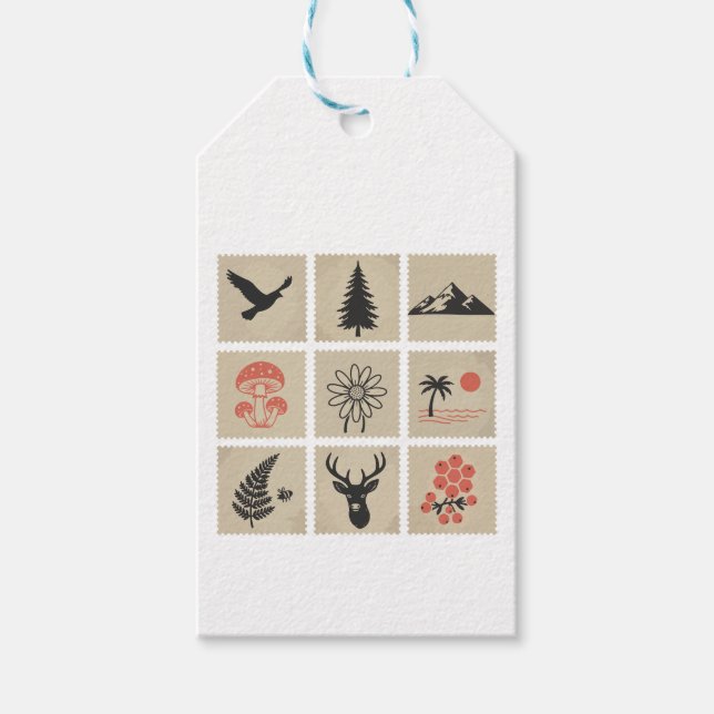 Étiquettes-cadeau Collage des timbres de nature (Devant)