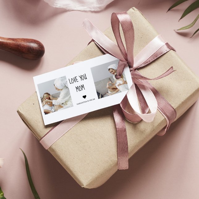 Étiquettes-cadeau Collage moderne Photo Love You Mom Best Gift (Créateur téléchargé)