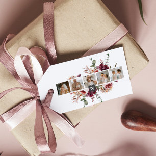 Étiquettes-cadeau Collage tendance Famille Photo Fleurs colorées Cad
