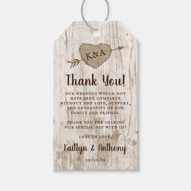 Étiquettes-cadeau Collection de Mariages d'arbre cardiaque sculpté (Devant)