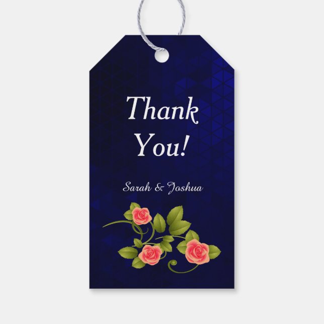 Étiquettes-cadeau Collection de Mariages de fleurs de Rose bleu fonc (Dos)