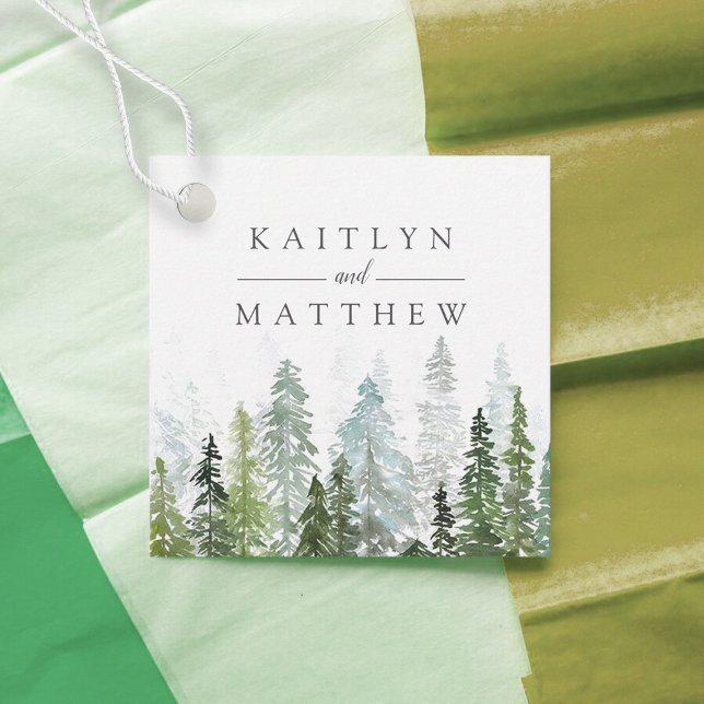 Étiquettes Cadeau Collection de Mariages de la forêt de pins d'aquar (Créateur téléchargé)