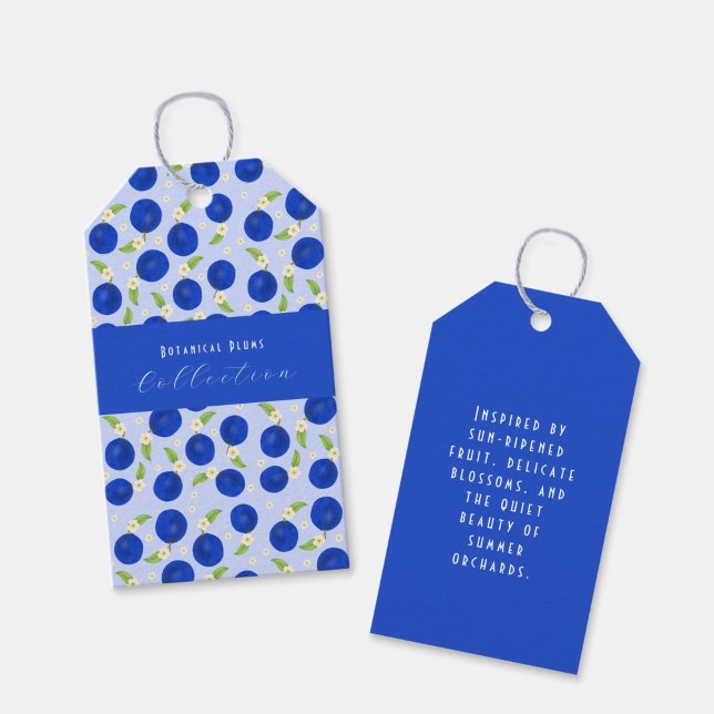 Étiquettes-cadeau Collection de prunes botaniques bleues (Créateur téléchargé)