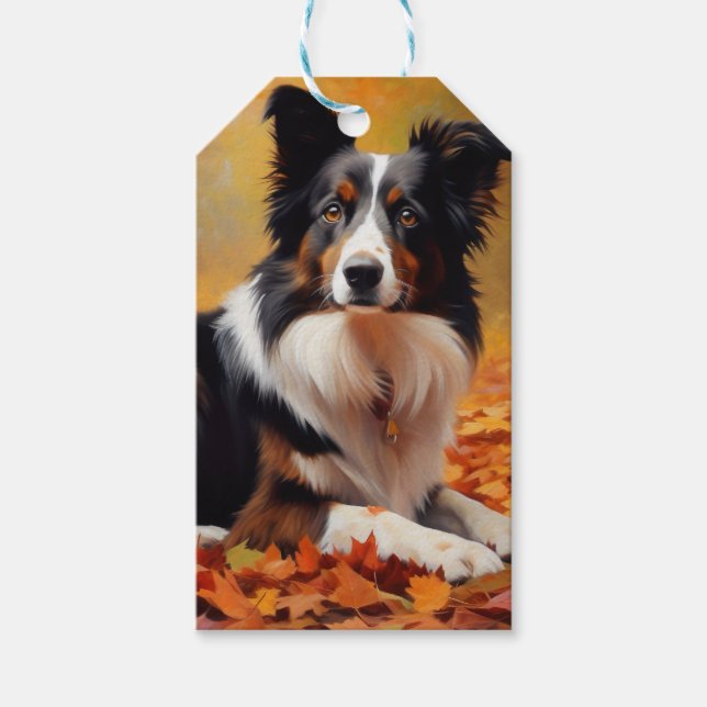 Étiquettes-cadeau Collie frontalier à l'automne Feuilles automne Ins (Devant)