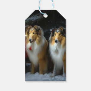 Étiquettes-cadeau Collie Rough Neigeux Traîneau Décor Noël