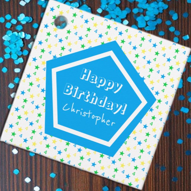 Étiquettes Cadeau Colorée Stars Boys 4e anniversaire (Créateur téléchargé)