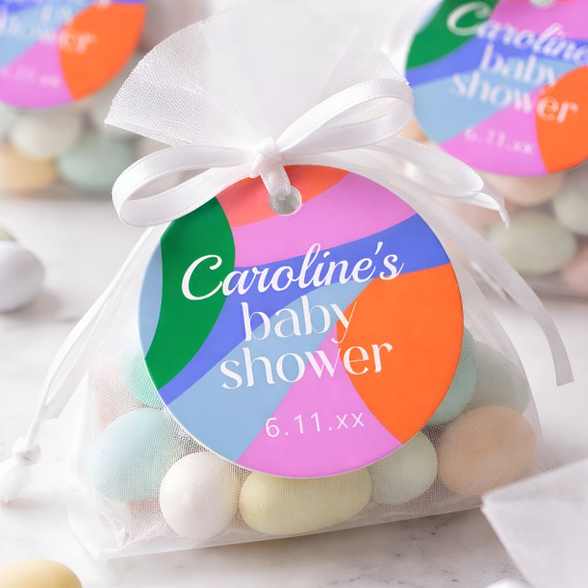 Étiquettes Cadeau Colorful Baby Shower Abstract Waves Modern Custom (Créateur téléchargé)