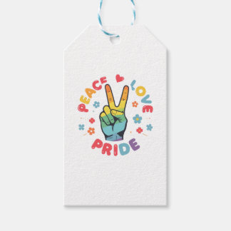 Étiquettes-cadeau Colorful design with peace, love and pride hand