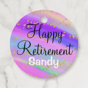Étiquettes Cadeau Colorful Happy Retirement Unicorn Gold Parties sci