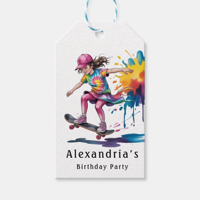Étiquettes-cadeau Colorful Painted Girl Skater Birthday Thank You (Devant)