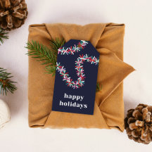 Colorful Tinsel Garland Happy Holidays Gift Tag