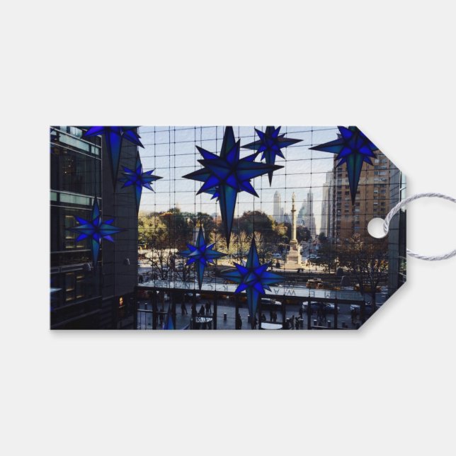 Étiquettes-cadeau Columbus Circle NYC Christmas Blue Holiday Star (Devant (Horizontal))