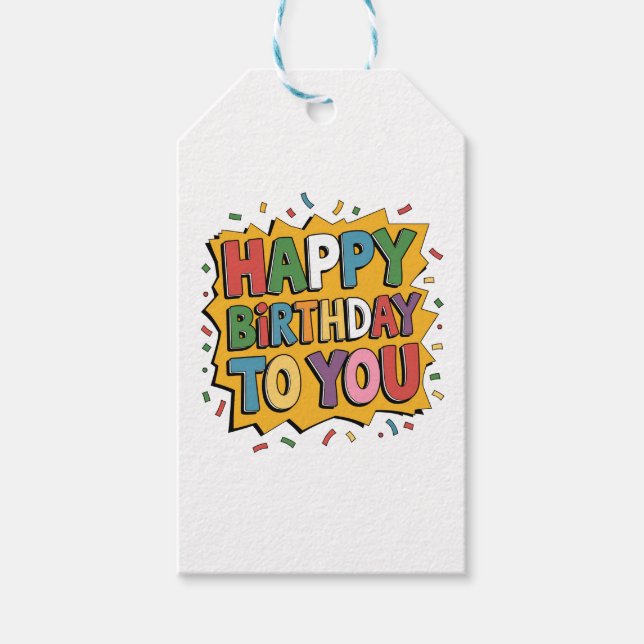 Étiquettes-cadeau Comic Burst Joyeux Anniversaire (Devant)