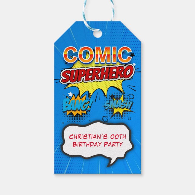 Étiquettes-cadeau Comic Superhero 00e anniversaire Merci de fête (Devant)