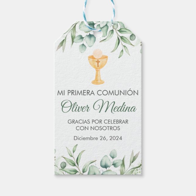 Étiquettes-cadeau Commune Espagnole Feuille Vert mignon (Devant)