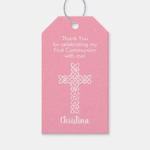 Étiquettes-cadeau Communion rose croisée Flamant rose Baptême Christ