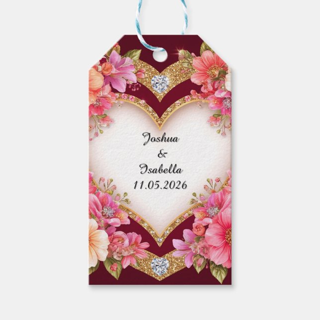 Étiquettes-cadeau Composition florale en forme de cœur (Devant)