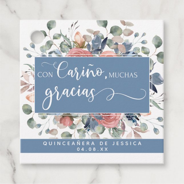 Étiquettes Cadeau Con Cariño Muchas Gracias, Merci Floral (Devant)